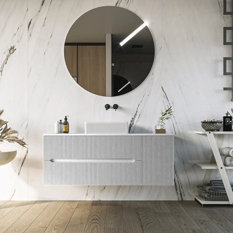 Mobile bagno 100x46 Urbino cannettato bianco opaco con anta e lavabo