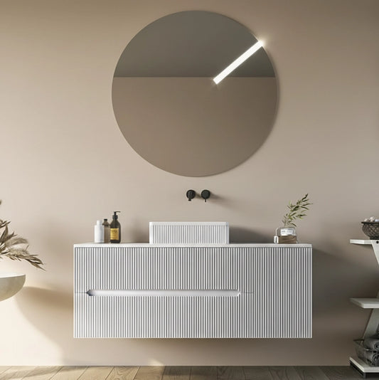 Mobile bagno 100x46 Urbino cannettato bianco opaco con anta e lavabo