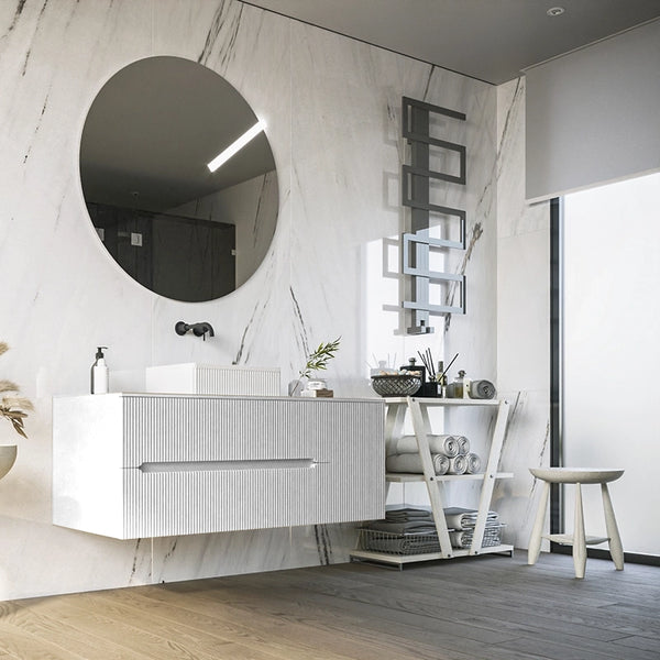 Mobile bagno 100x46 Urbino cannettato bianco opaco con anta e lavabo