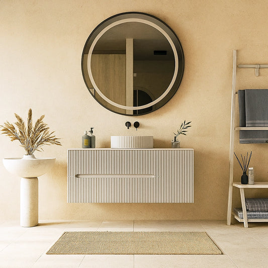 Mobile bagno 100x46 Urbino cannettato bianco opaco con anta e lavabo