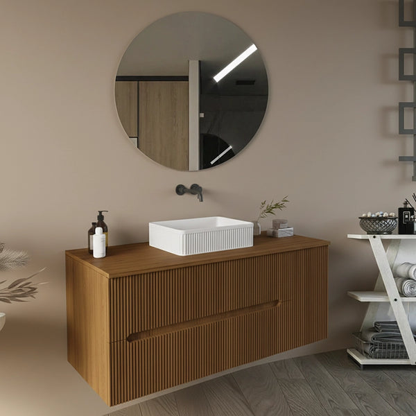 Mobile bagno 100x46 Urbino cannettato noce chiaro con anta e lavabo