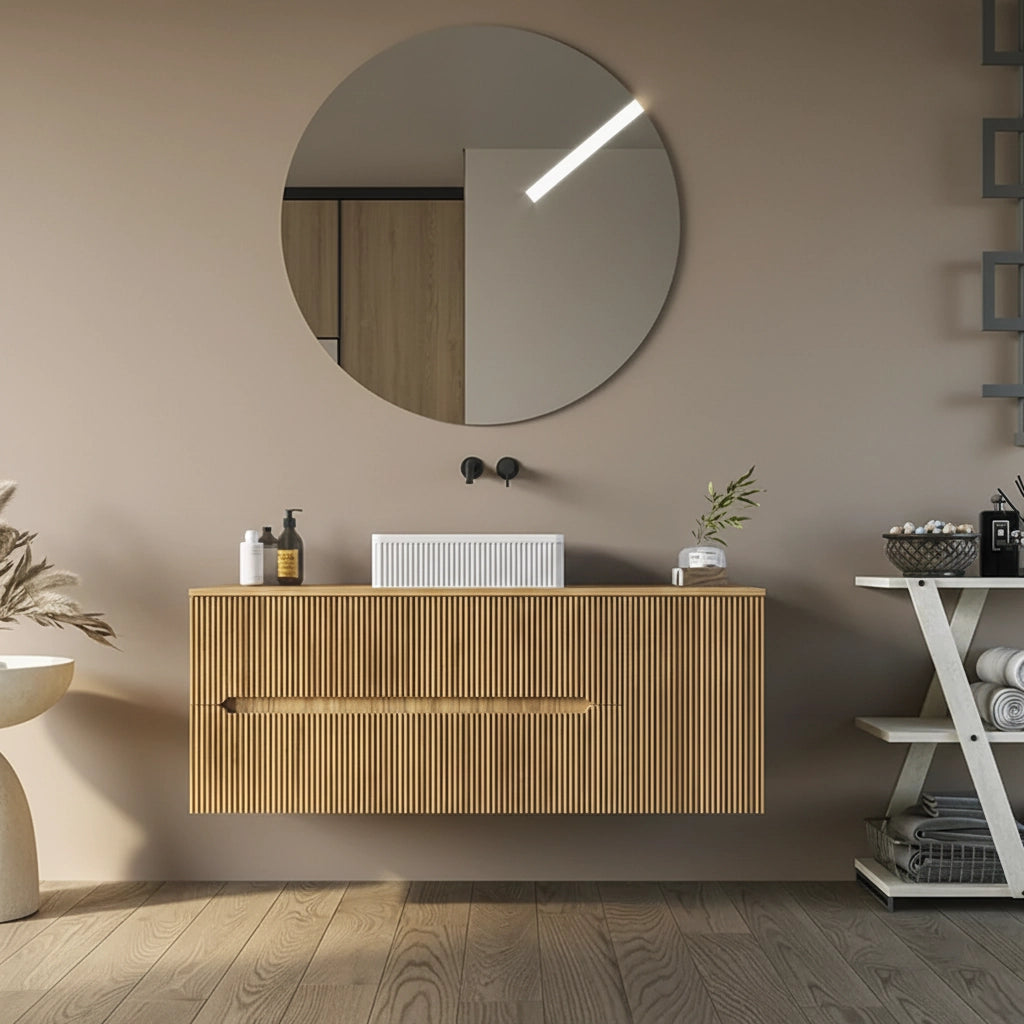 Mobile bagno 100x46 Urbino cannettato rovere con anta e lavabo