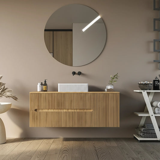 Mobile bagno 100x46 Urbino cannettato rovere con anta e lavabo