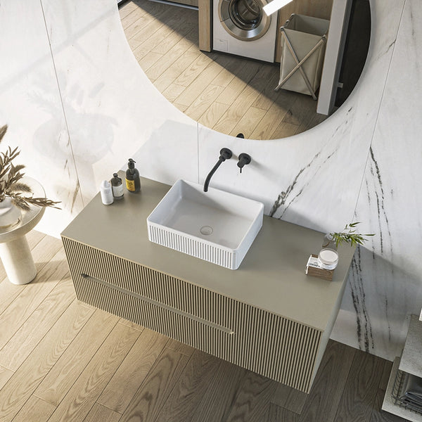 Mobile bagno 100x46 Urbino cannettato tortora opaco con anta e lavabo