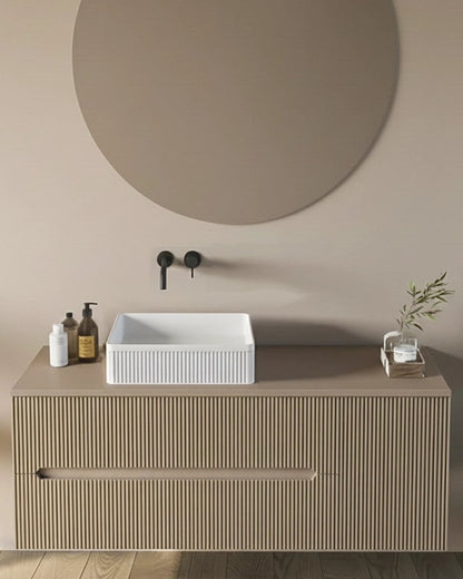 Mobile bagno 100x46 Urbino cannettato tortora opaco con, vista dall'alto del piano con lavabo - Exagonshop