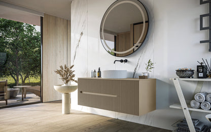 Mobile bagno 100x46 Urbino cannettato tortora opaco con anta e lavabo