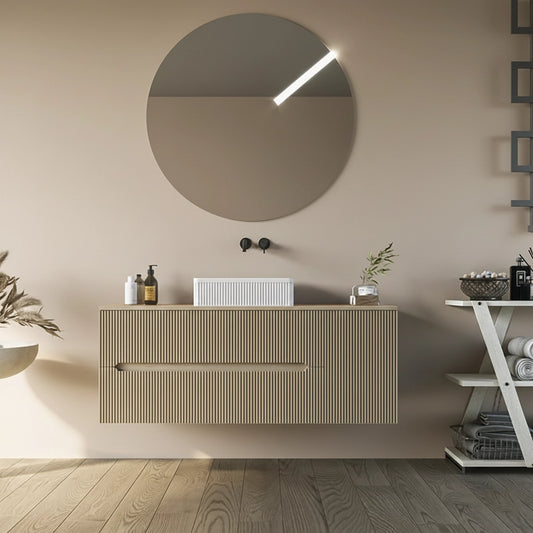 Mobile bagno 120x46 Urbino cannettato tortora opaco con anta e lavabo
