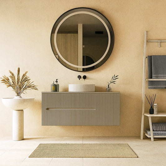 Mobile bagno 120x46 Urbino cannettato tortora opaco con anta e lavabo