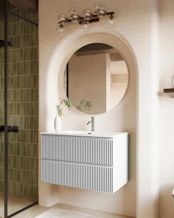 Mobile bagno 100x46 bianco lucido cannettato lavabo ceramica Teramo