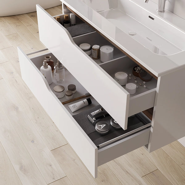 Mobile bagno 80x46 Gaia quercia naturale bianco lucido con lavabo