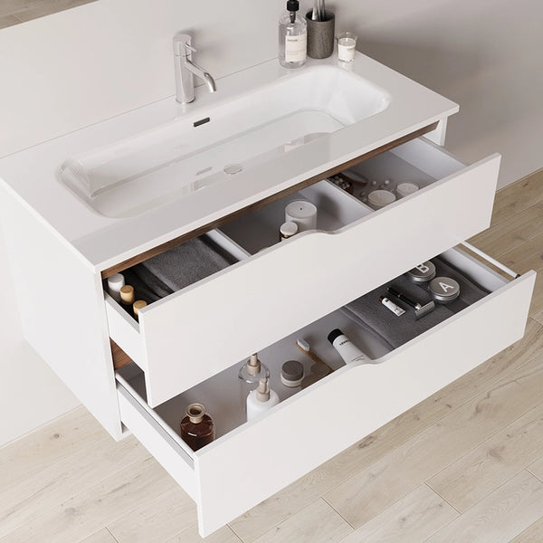 Mobile bagno 80x46 Gaia quercia naturale bianco lucido con lavabo
