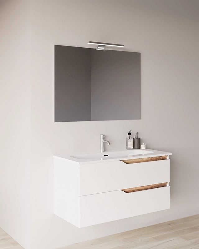 Mobile bagno 100x46 bianco lucido con lavabo Gaia, vista dall'alto del piano con lavabo - Exagonshop