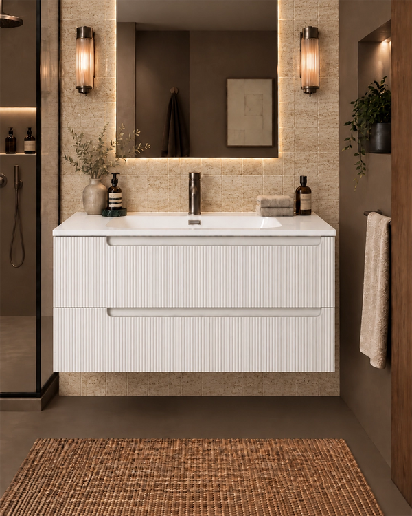Mobile bagno 100x46 bianco opaco Bilbao lavabo in resina bianco lucido