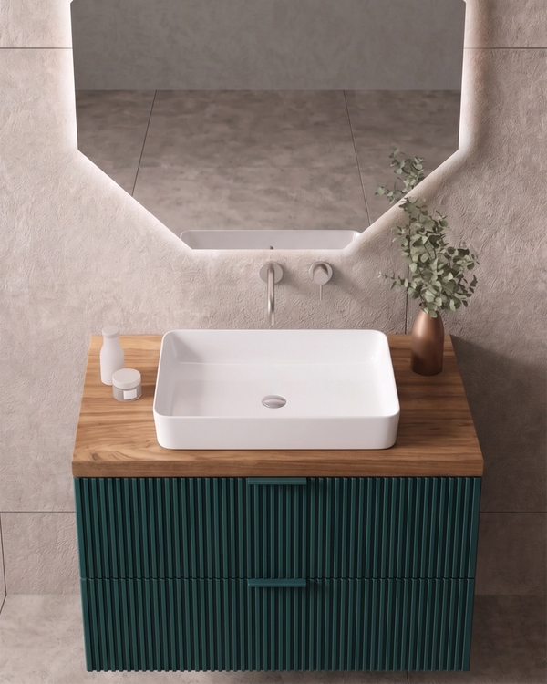 Mobile bagno 100x46 petrolio Teramo con lavabo da appoggio in ceramica