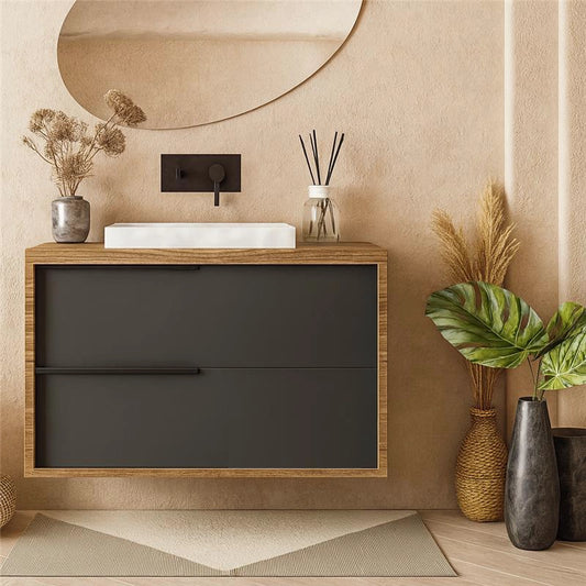 Mobile bagno 100x47 Urban noce antracite due cassetti con lavabo semintegrato