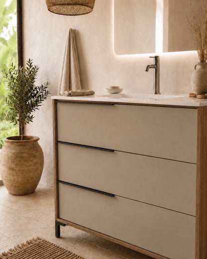 Mobile bagno 100x47 a terra noce tortora opaco lavabo ceramica lucida