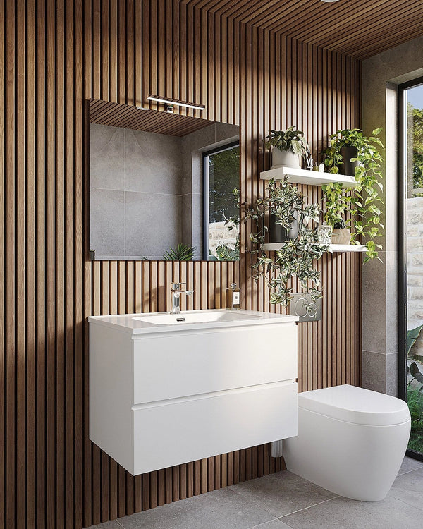 Mobile bagno 100x47 bianco lucido con lavabo specchio e lampada Atene