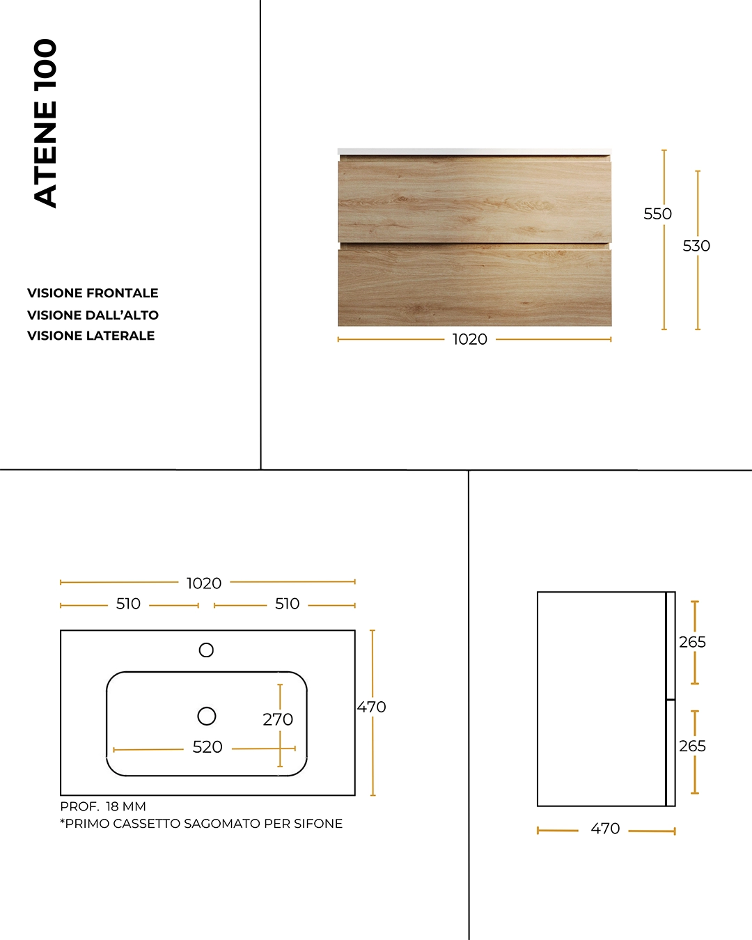 Mobile bagno 100x47 bianco lucido con lavabo specchio e lampada Atene