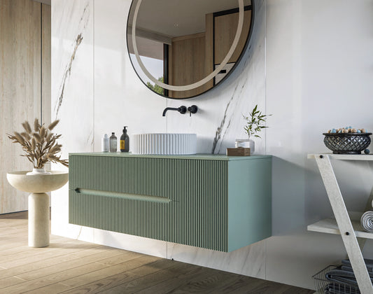 Mobile bagno 120x46 Urbino cannettato verde bosco con anta e lavabo
