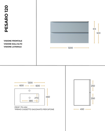 Mobile bagno noce chiaro 120x45 Pesaro lavabo in mineralmarmo lucido