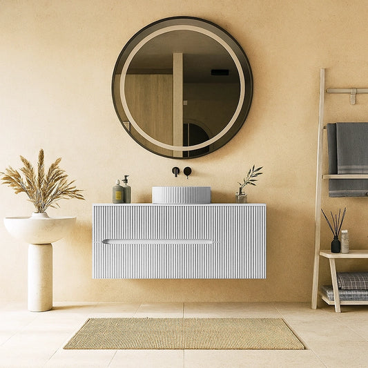 Mobile bagno 120x46 Urbino cannettato bianco opaco con anta e lavabo