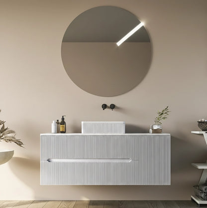 Mobile bagno 120x46 Urbino cannettato bianco opaco con anta e lavabo