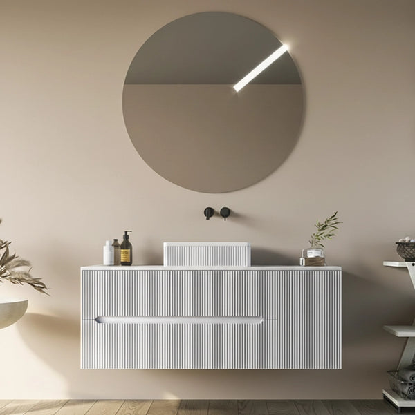 Mobile bagno 120x46 Urbino cannettato bianco opaco con anta e lavabo