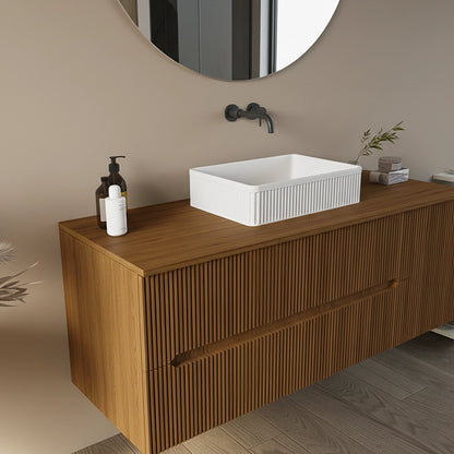 Mobile bagno 120x46 Urbino cannettato noce chiaro con anta e lavabo opaco