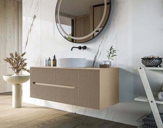 Mobile bagno 120x46 Urbino cannettato tortora opaco con anta e lavabo