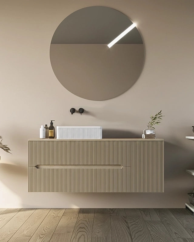 Mobile bagno 120x46 Urbino cannettato tortora opaco con anta e lavabo