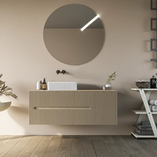 Mobile bagno 120x46 Urbino cannettato tortora opaco con anta e lavabo