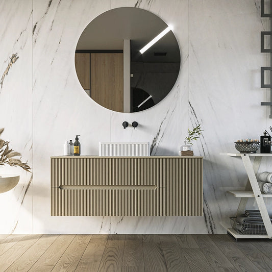 Mobile bagno 120x46 Urbino cannettato tortora opaco con anta e lavabo