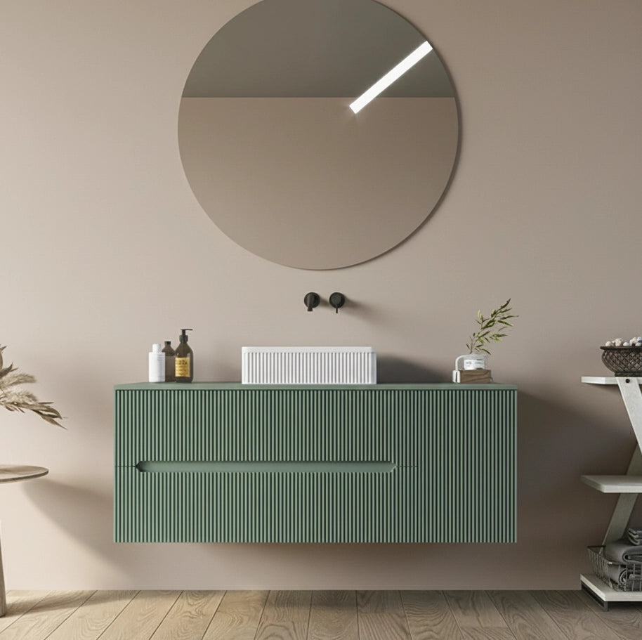 Mobile bagno 120x46 Urbino cannettato verde bosco con anta e lavabo