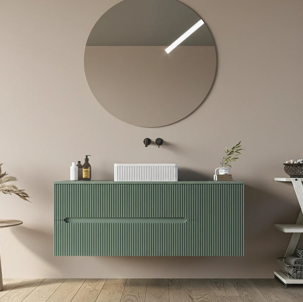Mobile bagno 120x46 Urbino cannettato verde bosco con anta e lavabo