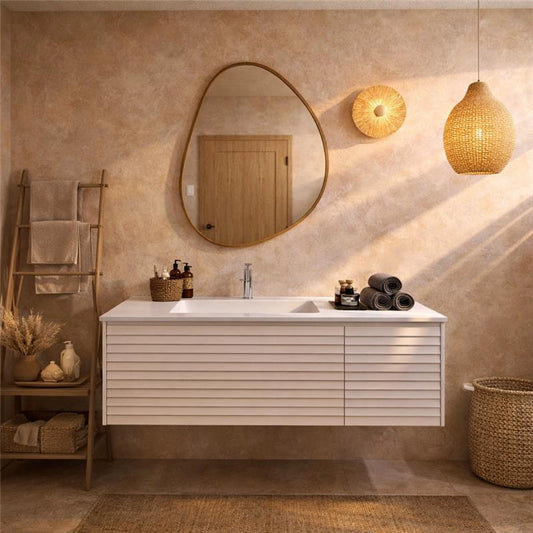 Mobile bagno 120x48 Merida cannettato bianco con lavabo a sinistra