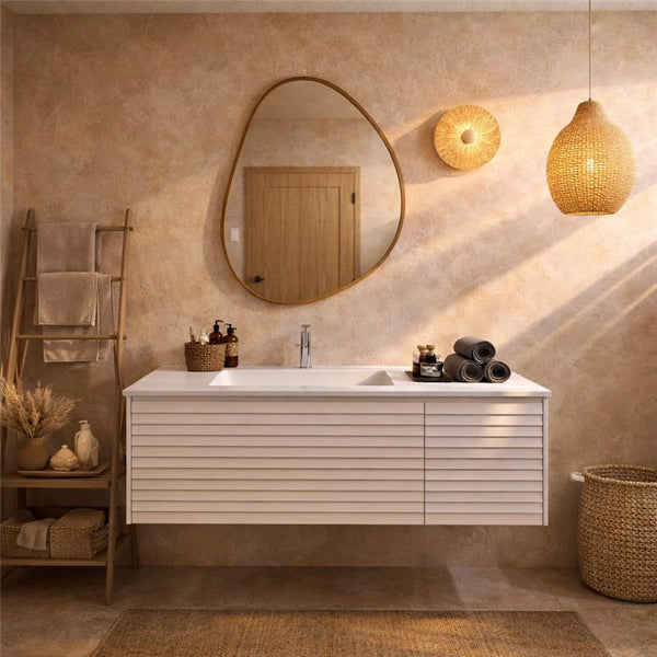 Mobile bagno 120x48 Merida cannettato bianco con lavabo a sinistra