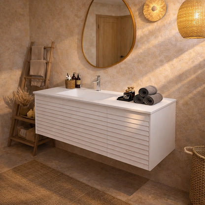 Mobile bagno 120x48 Merida cannettato bianco con lavabo a sinistra