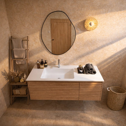 Mobile bagno 120x48 Merida cannettato quercia con lavabo a sinistra