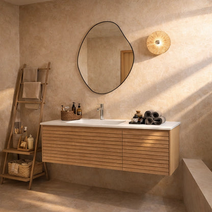 Mobile bagno 120x48 Merida cannettato quercia con lavabo a sinistra
