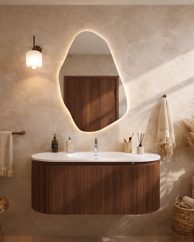 Mobile bagno 120x50 Siviglia cannettato quercia scuro, vista laterale della struttura sospesa - Exagonshop