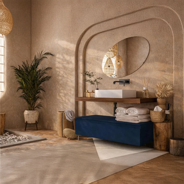 Mobile bagno 120x50 tabacco blu opaco Oasy con top e lavabo appoggio