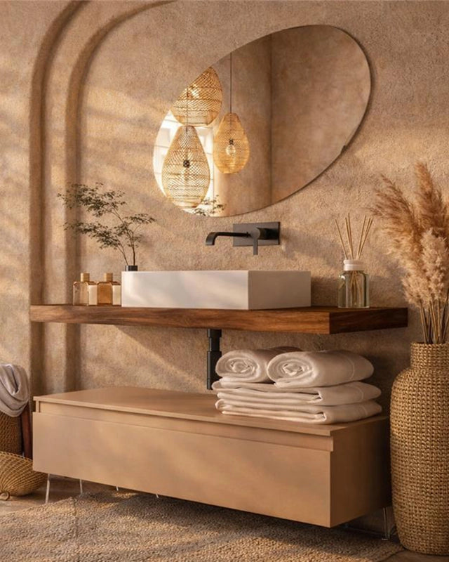 Mobile bagno 120x50 tabacco tortora opaco Oasy con top e lavabo appoggio