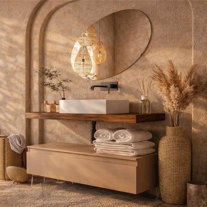 Mobile bagno 120x50 tabacco tortora opaco Oasy con top e lavabo appoggio