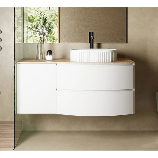 Mobile bagno 120x57 bianco opaco quercia Berna con lavabo in ceramica