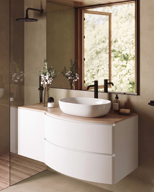 Mobile bagno 120x57 bianco opaco quercia Berna con lavabo in ceramica