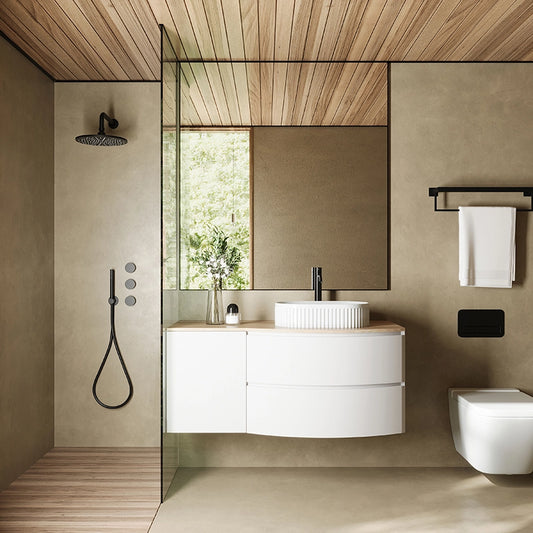 Mobile bagno 120x57 bianco opaco quercia Berna con lavabo in ceramica