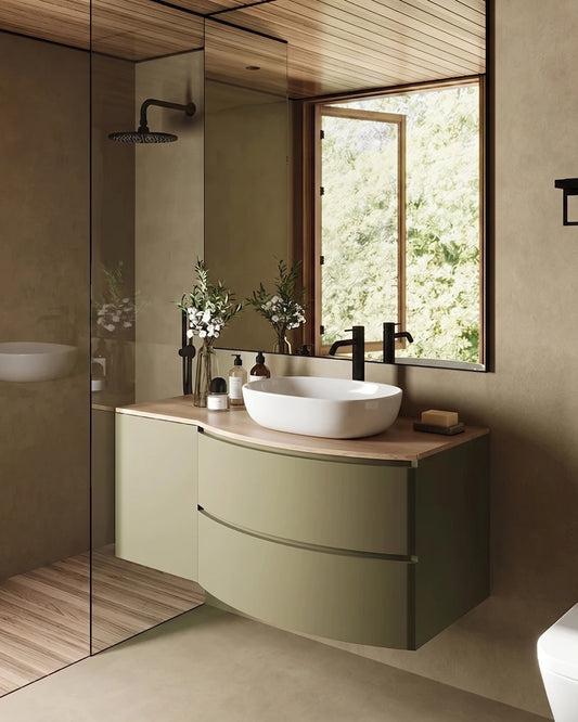 Mobile bagno 120x57 salvia opaco quercia Berna con lavabo in ceramica