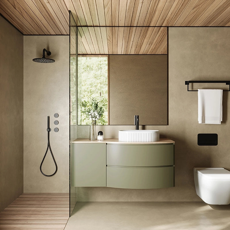 Mobile bagno 120x57 salvia opaco quercia Berna con lavabo in ceramica