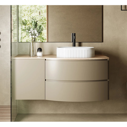 Mobile bagno 120x57 tortora opaco quercia Berna con lavabo in ceramica