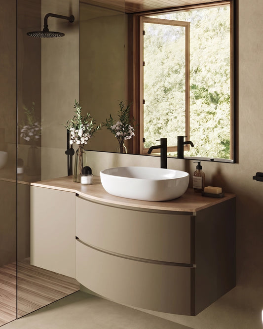 Mobile bagno 120x57 tortora opaco quercia Berna con lavabo in ceramica